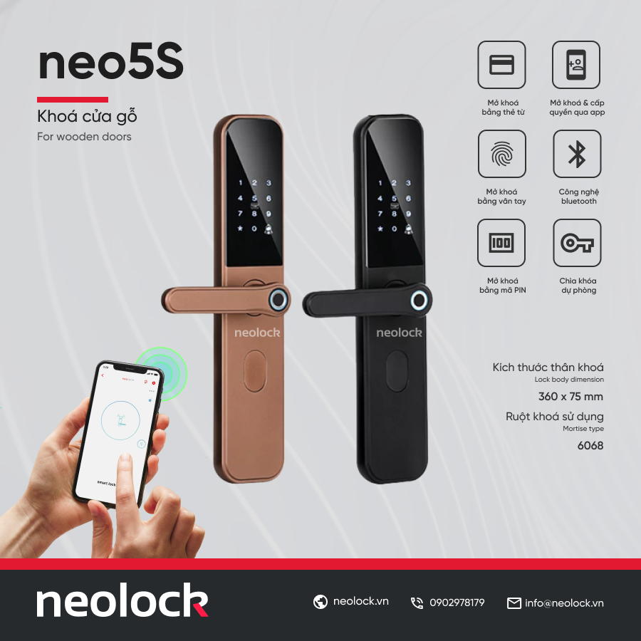 Khóa cửa gỗ vân tay thông minh neo5S