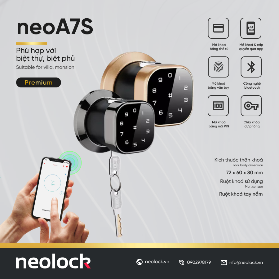 Khoá tay tròn thông minh vân tay cho cửa gỗ - neoA7S