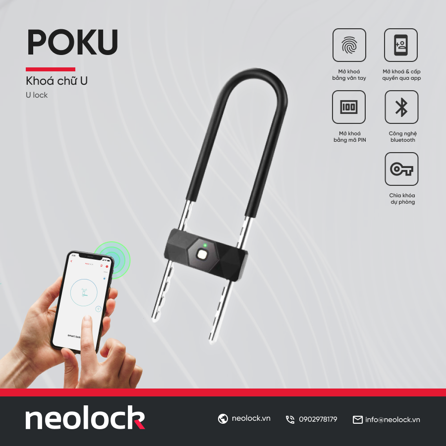 Ổ khóa vân tay chữ U khóa cửa kính, khóa xe POK U