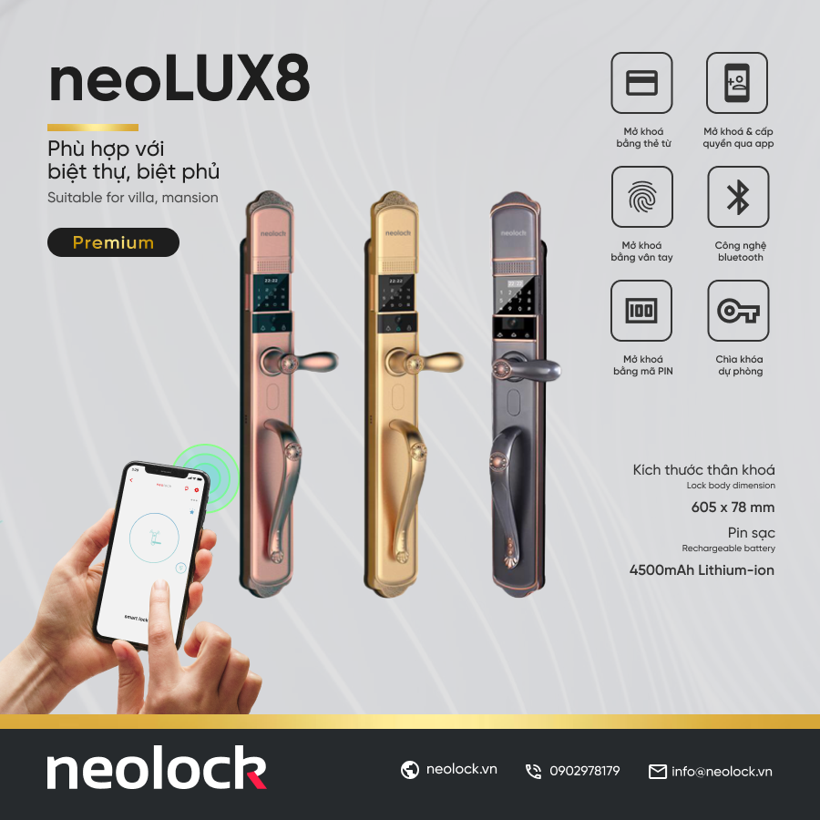 KHÓA ĐẠI SẢNH BIỆT THỰ, BIỆT PHỦ VÂN TAY NEOLUX8